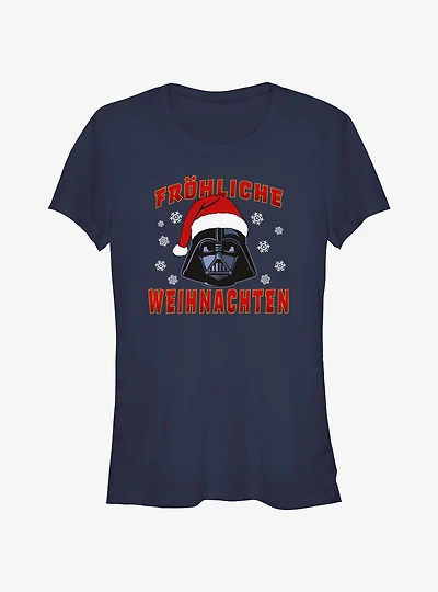 Star Wars Santa Vader Merry Christmas In German Girls T-Shirt