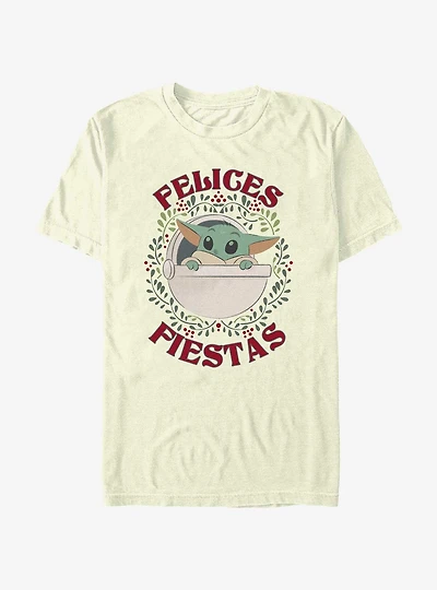 Star Wars The Mandalorian Grogu Wreath Happy Holidays In Spanish T-Shirt