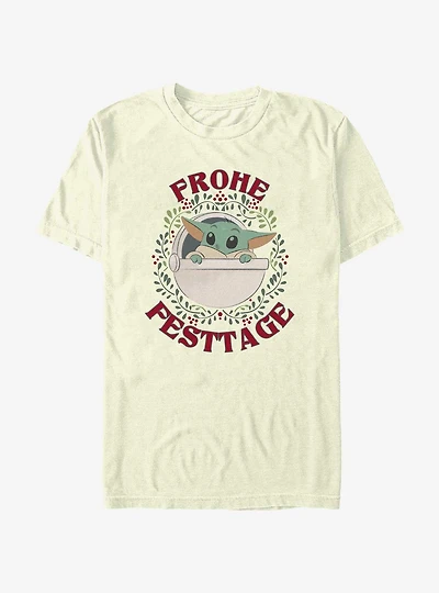 Star Wars The Mandalorian Grogu Wreath Happy Holidays In German T-Shirt