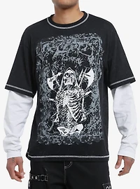Skeleton Weapons Oversized Twofer Long-Sleeve T-Shirt