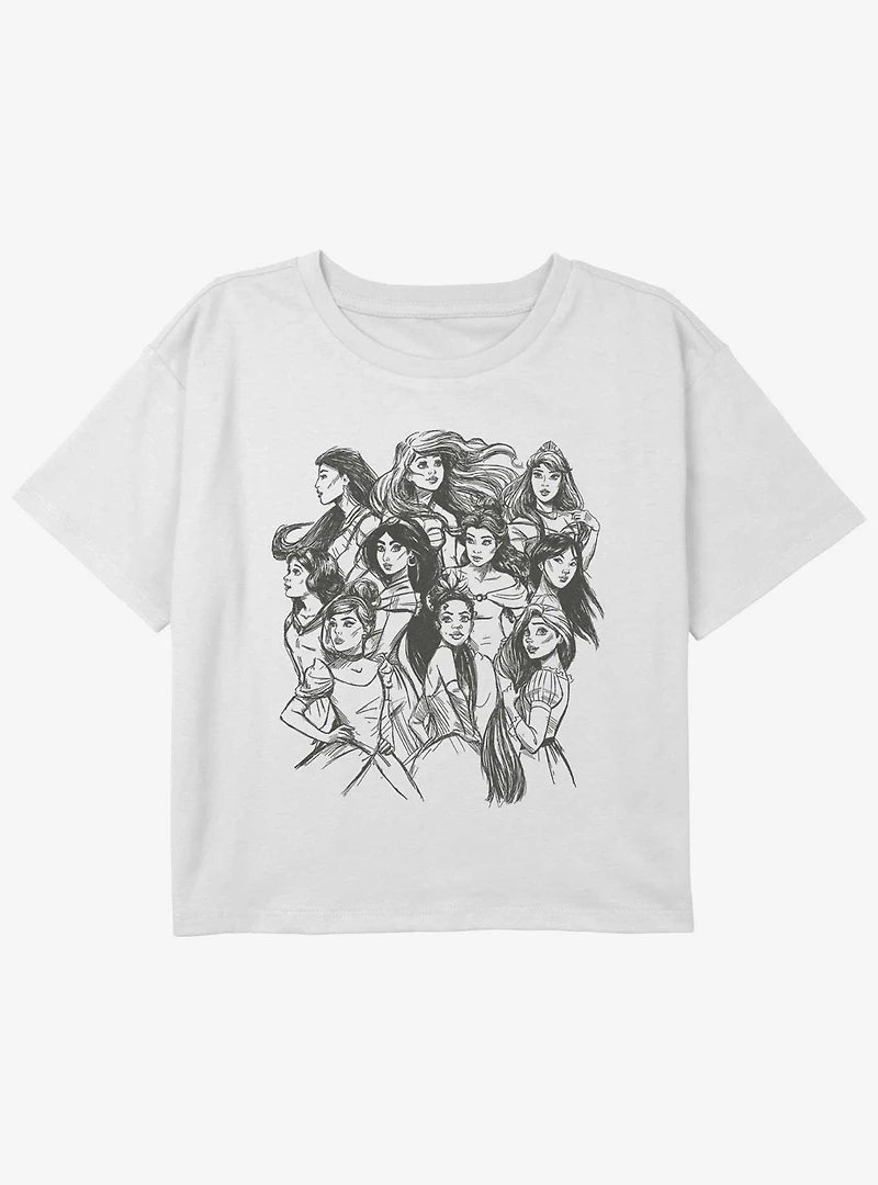 Disney Mulan Princesses Sketch Girls Youth Crop T-Shirt