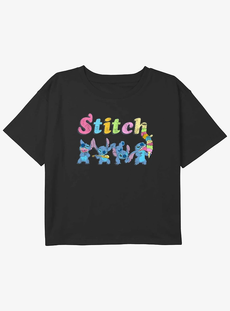 Disney Lilo & Stitch Colorful Stitches Girls Youth Crop T-Shirt