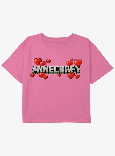 Minecraft Logo Hearts Girls Youth Crop T-Shirt