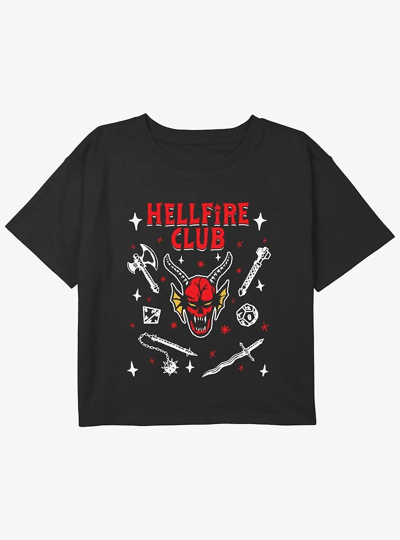 Stranger Things Hellfire Club Doodles Girls Youth Crop T-Shirt