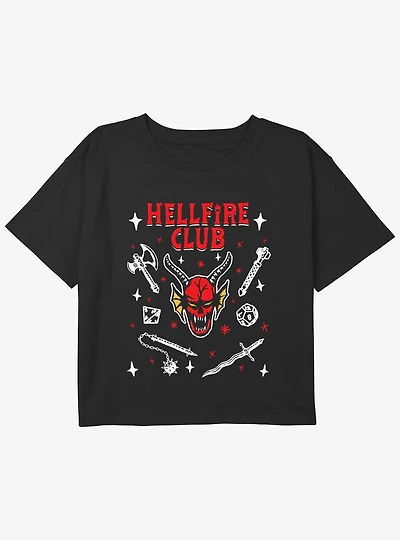 Stranger Things Hellfire Club Doodles Girls Youth Crop T-Shirt