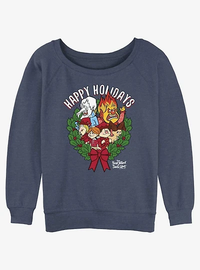 The Year Without a Santa Claus Happy Holidays Wreath Girls Slouchy Sweatshirt