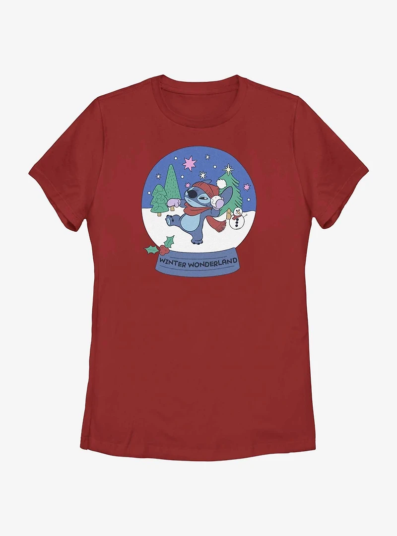 Disney Lilo & Stitch Winter Wonderland Snowglobe Womens T-Shirt