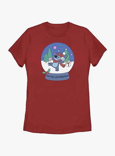 Disney Lilo & Stitch Winter Wonderland Snowglobe Womens T-Shirt