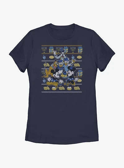 Disney Mickey Mouse Hanukkah Ugly Sweater Womens T-Shirt