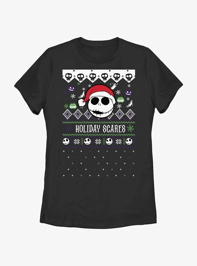 Disney Nightmare Before Christmas Ugly Holiday Jack Snowfall Womens T-Shirt