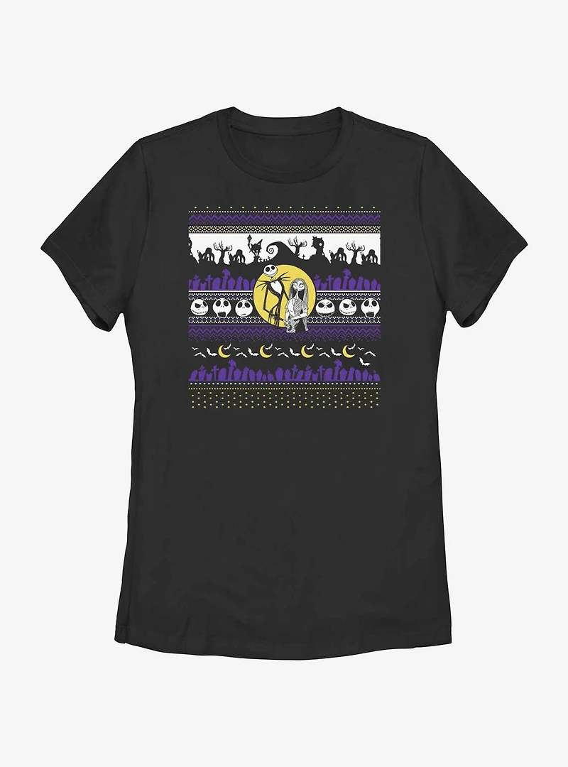Disney Nightmare Before Christmas Jack And Sally Ugly Holiday Womens T-Shirt