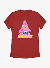 Disney Lilo & Stitch Merry Christmas Tree Womens T-Shirt