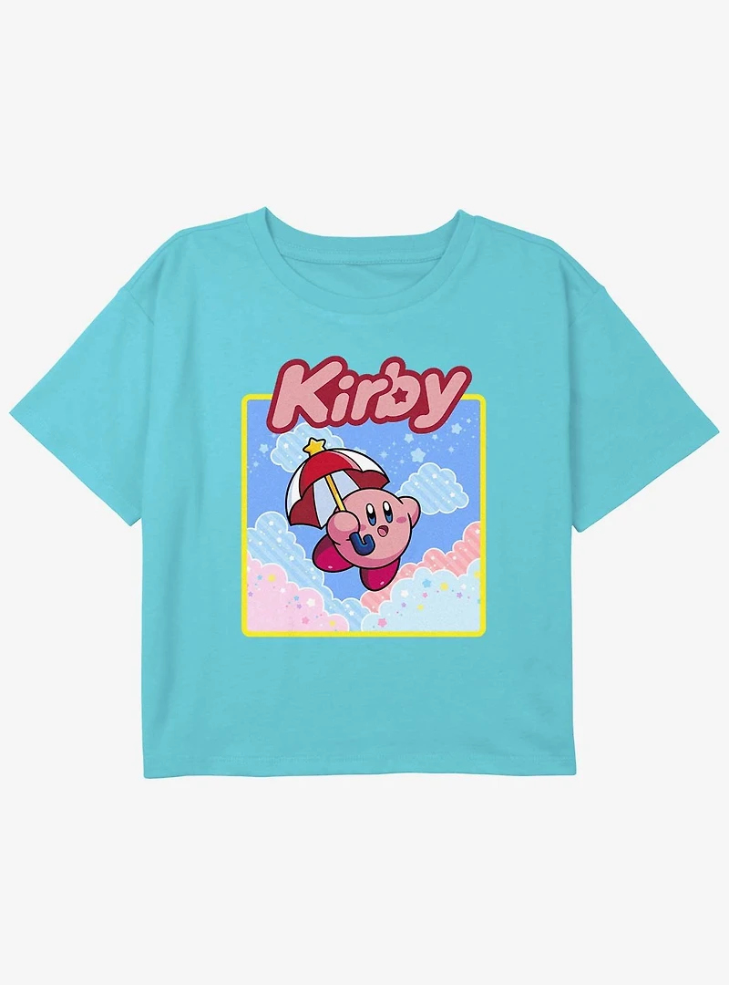 Kirby Starry Umbrella Girls Youth Crop T-Shirt