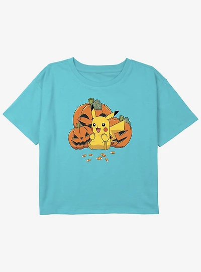 Pokemon Pikachu Pumpkin Girls Youth Crop T-Shirt