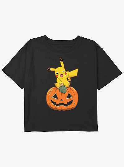 Pokemon Pikachu Pumpkin Girls Youth Crop T-Shirt