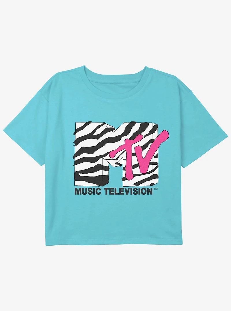 MTV Animal Print Logo Girls Youth Crop T-Shirt