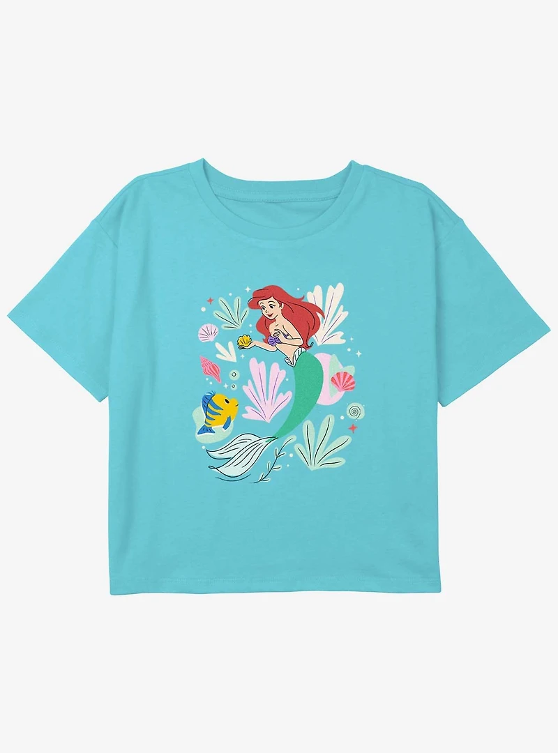 Disney The Little Mermaid Ariel And Flounder Shells Girls Youth Crop T-Shirt