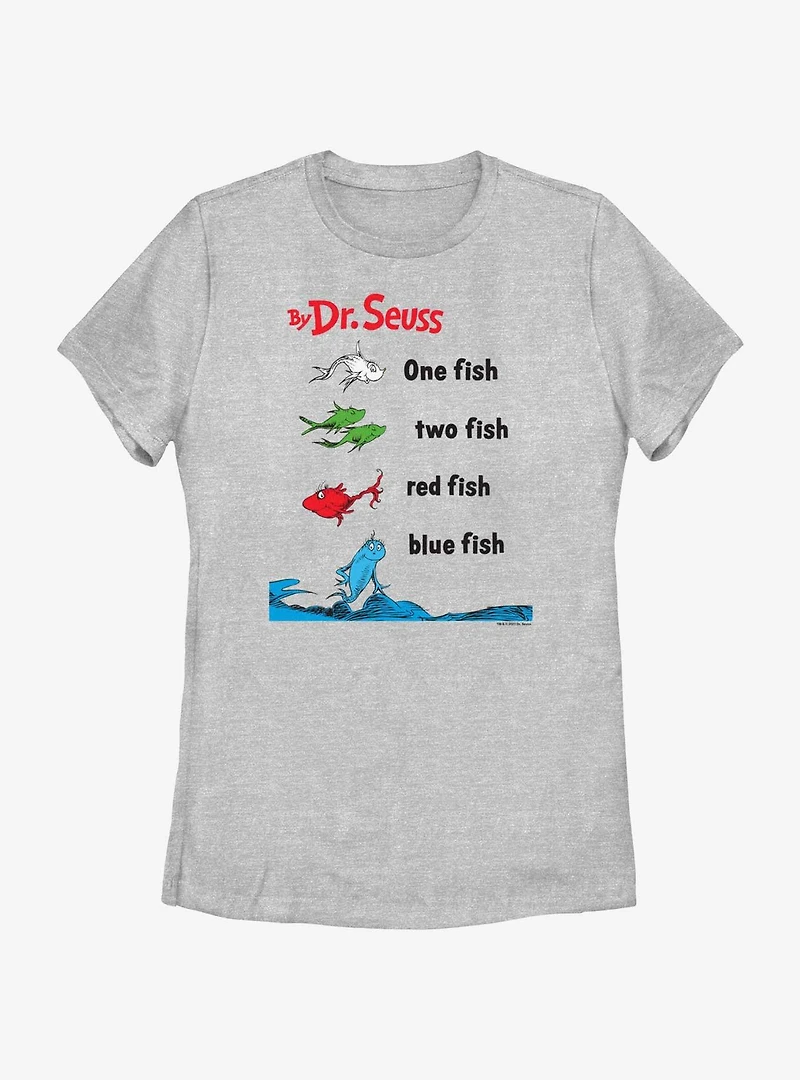 Dr. Seuss One Fish Two Red Blue Badge Womens T-Shirt