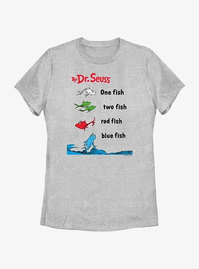 Dr. Seuss One Fish Two Red Blue Badge Womens T-Shirt