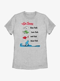 Dr. Seuss One Fish Two Red Blue Badge Womens T-Shirt