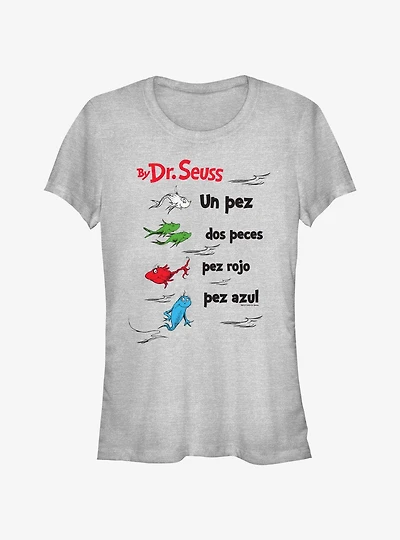 Dr. Seuss One Fish Two Fish Red Fish Blue Fish In Spanish Girls T-Shirt