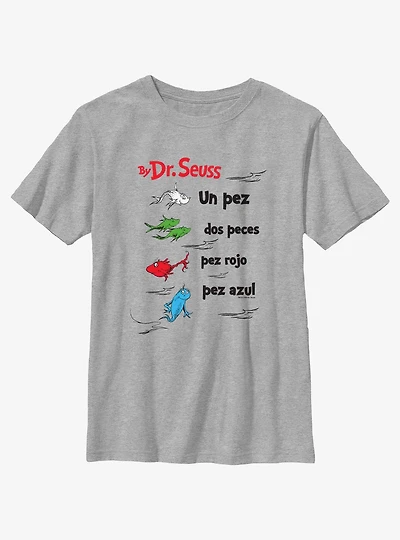 Dr. Seuss One Fish Two Red Blue Badge Spanish Youth T-Shirt
