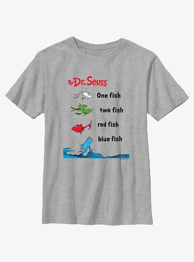 Dr. Seuss One Fish Two Red Blue Badge Youth T-Shirt