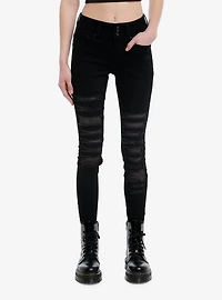 Black Destructed Fishnet Super Skinny Jeans