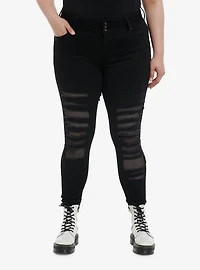 Black Destructed Fishnet Super Skinny Jeans Plus Size