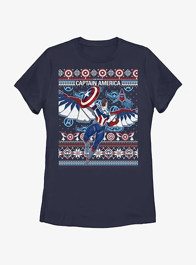 Marvel Captain America Sam Wilson Ugly Holiday Womens T-Shirt