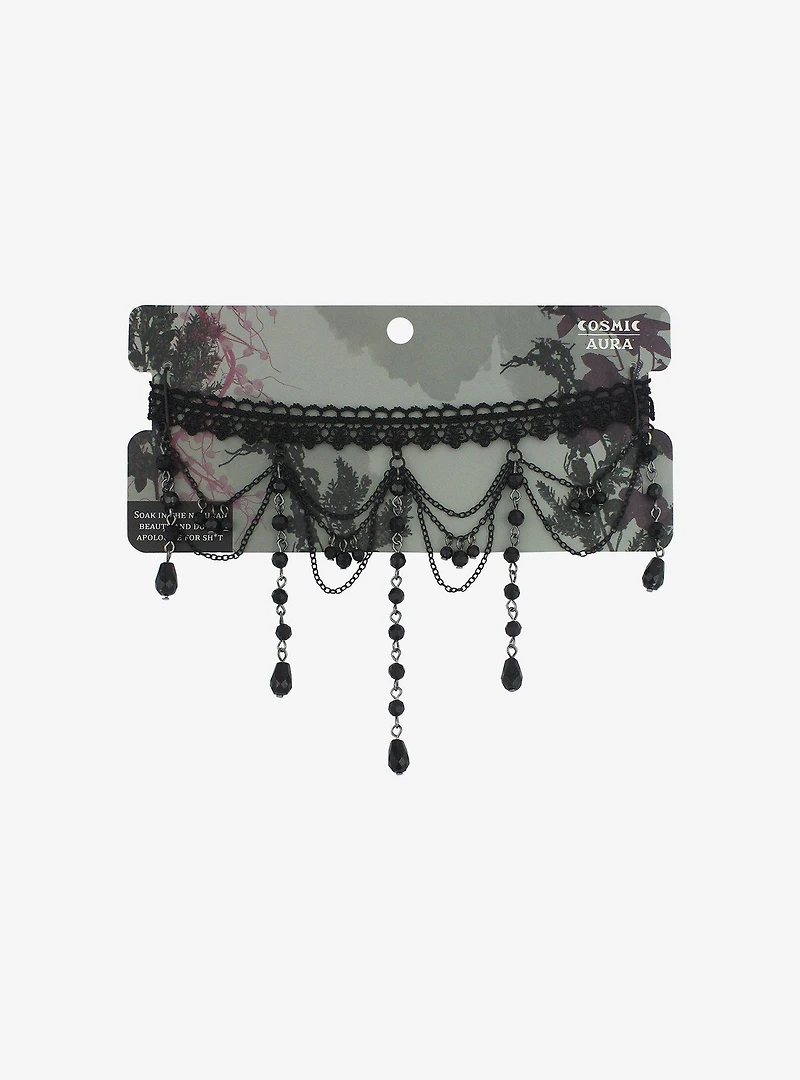 Cosmic Aura Black Lace Beaded Choker