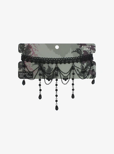 Cosmic Aura Black Lace Beaded Choker