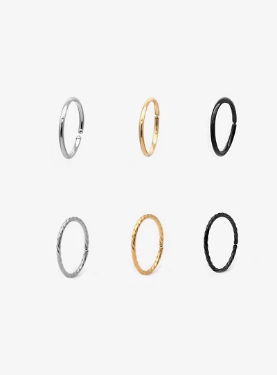Steel Mixed Metals Nose Hoop 6 Pack