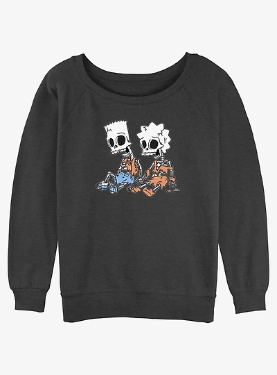 The Simpsons Skeleton Bart And Lisa Girls Slouchy Sweatshirt