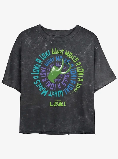 Marvel Loki What Makes A Loki Girls Mineral Wash Crop T-Shirt