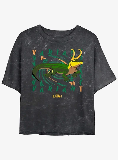 Marvel Loki Variant Alligator Loki Girls Mineral Wash Crop T-Shirt