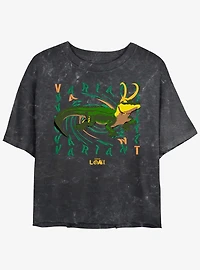 Marvel Loki Variant Alligator Loki Girls Mineral Wash Crop T-Shirt