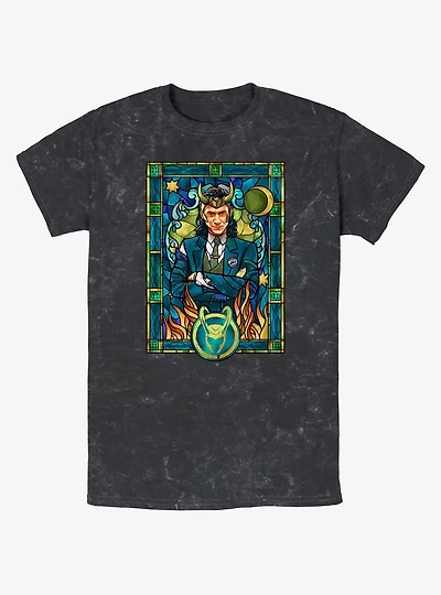 Marvel Loki President Loki Glass Portrait Mineral Wash T-Shirt