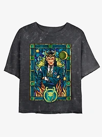 Marvel Loki President Loki Glass Portrait Girls Mineral Wash Crop T-Shirt