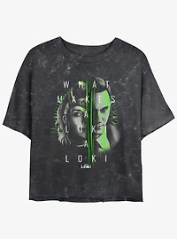 Marvel Loki Sylvie and Loki Split Portrait Girls Mineral Wash Crop T-Shirt