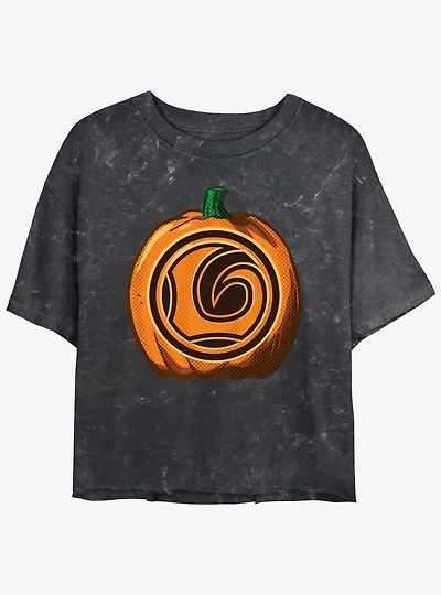 Marvel Loki Jack-O-Lantern Pumpkin Womens Mineral Wash Crop T-Shirt
