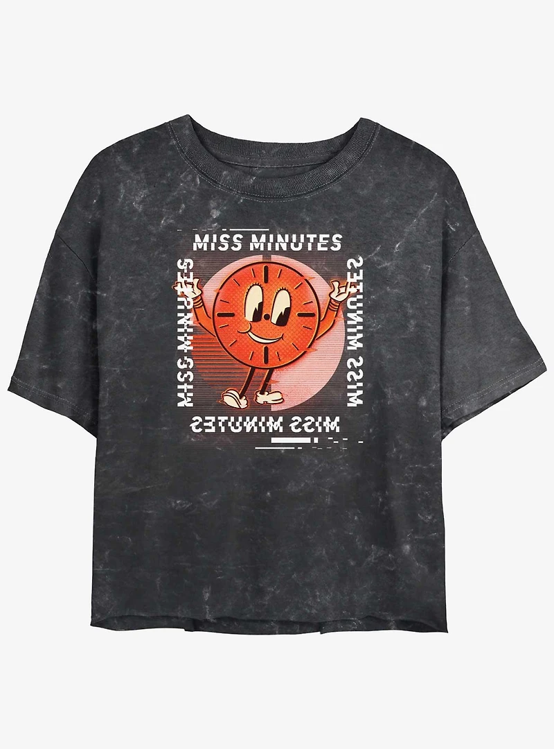 Marvel Loki Glitch Miss Minutes Womens Mineral Wash Crop T-Shirt