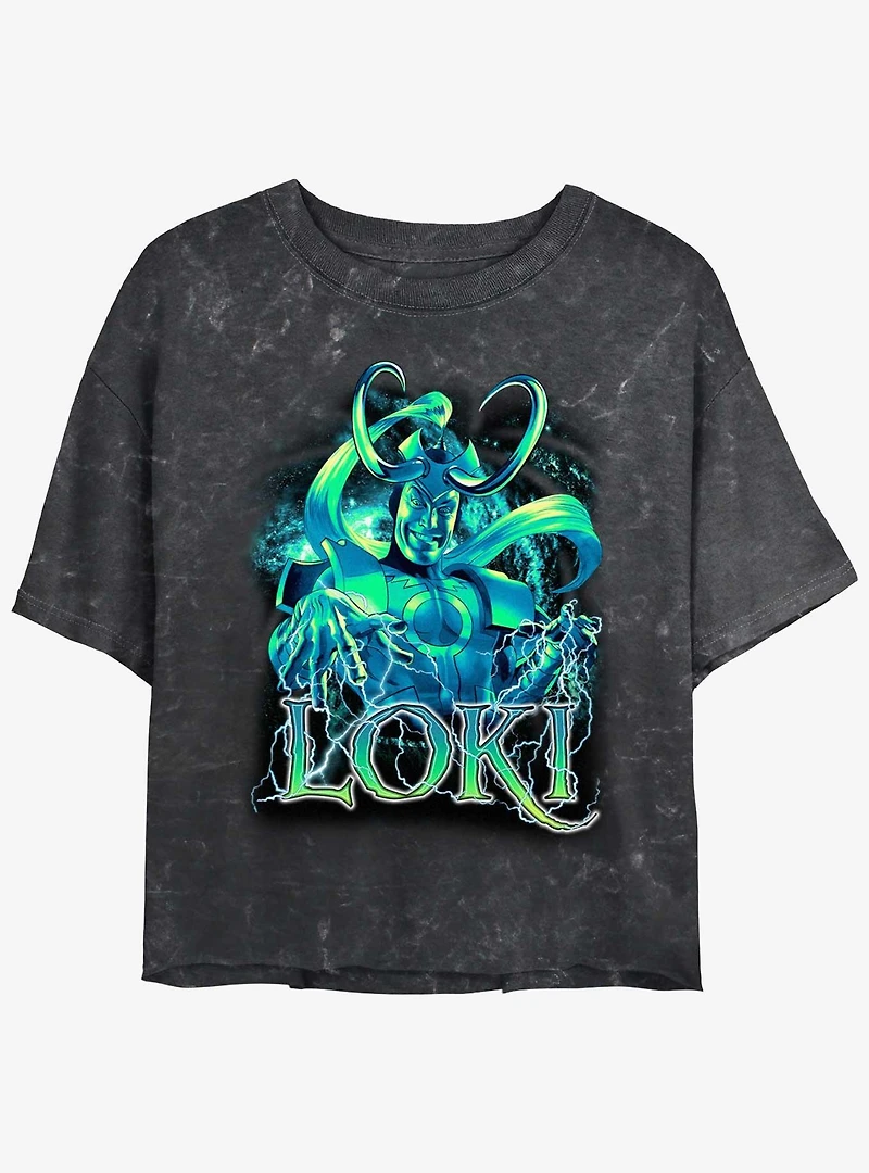 Marvel Loki Lightning Womens Mineral Wash Crop T-Shirt