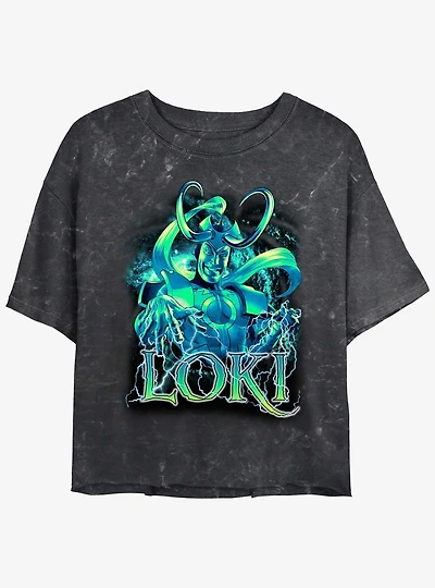 Marvel Loki Lightning Womens Mineral Wash Crop T-Shirt