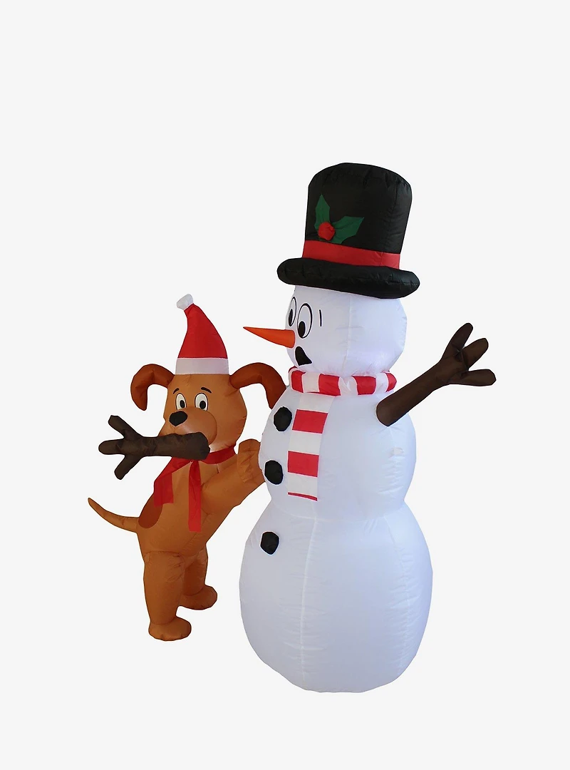Animated Puppy and Snowman Inflatable Decor