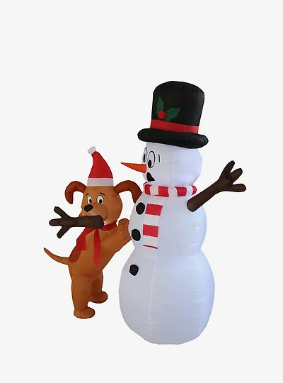 Animated Puppy and Snowman Inflatable Decor