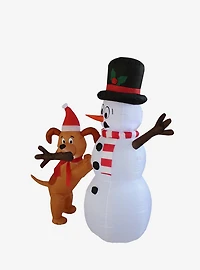 Animated Puppy and Snowman Inflatable Decor