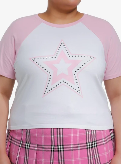Sweet Society Rhinestone Star Girls Crop Baby Raglan T-Shirt Plus Size