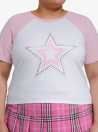 Sweet Society Rhinestone Star Girls Crop Baby Raglan T-Shirt Plus Size