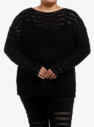 Social Collision Black Destructed Boyfriend Fit Girls Sweater Plus Size